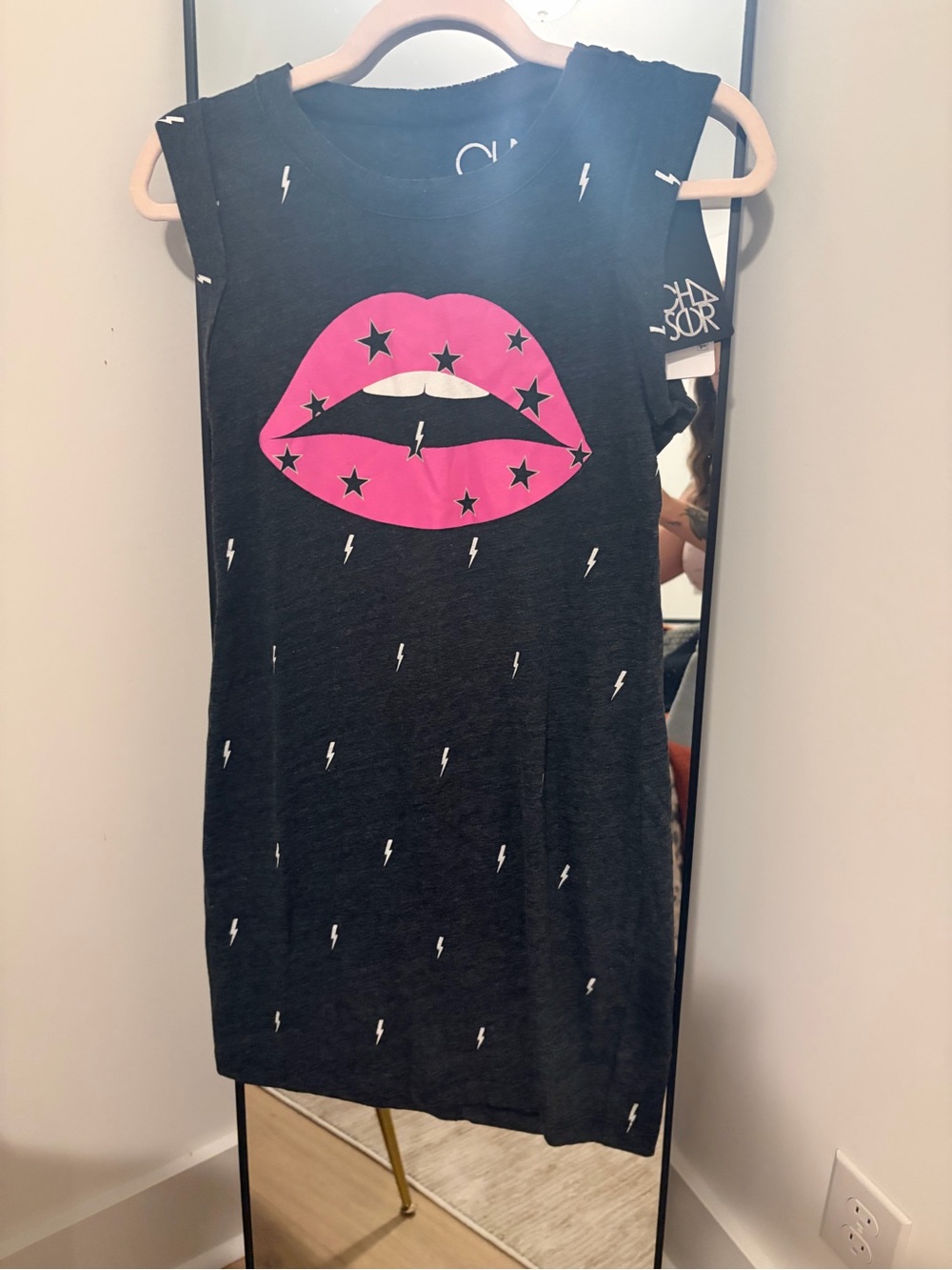Chaser Black Mini Dress with Pink Lip Graphic